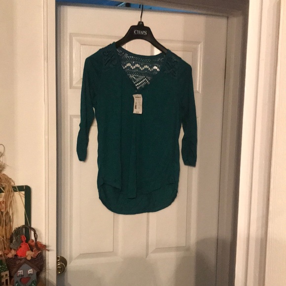 Neon Soul women’s thin button up lace back Teal green shirt Size Large.Brand New - Picture 3 of 8